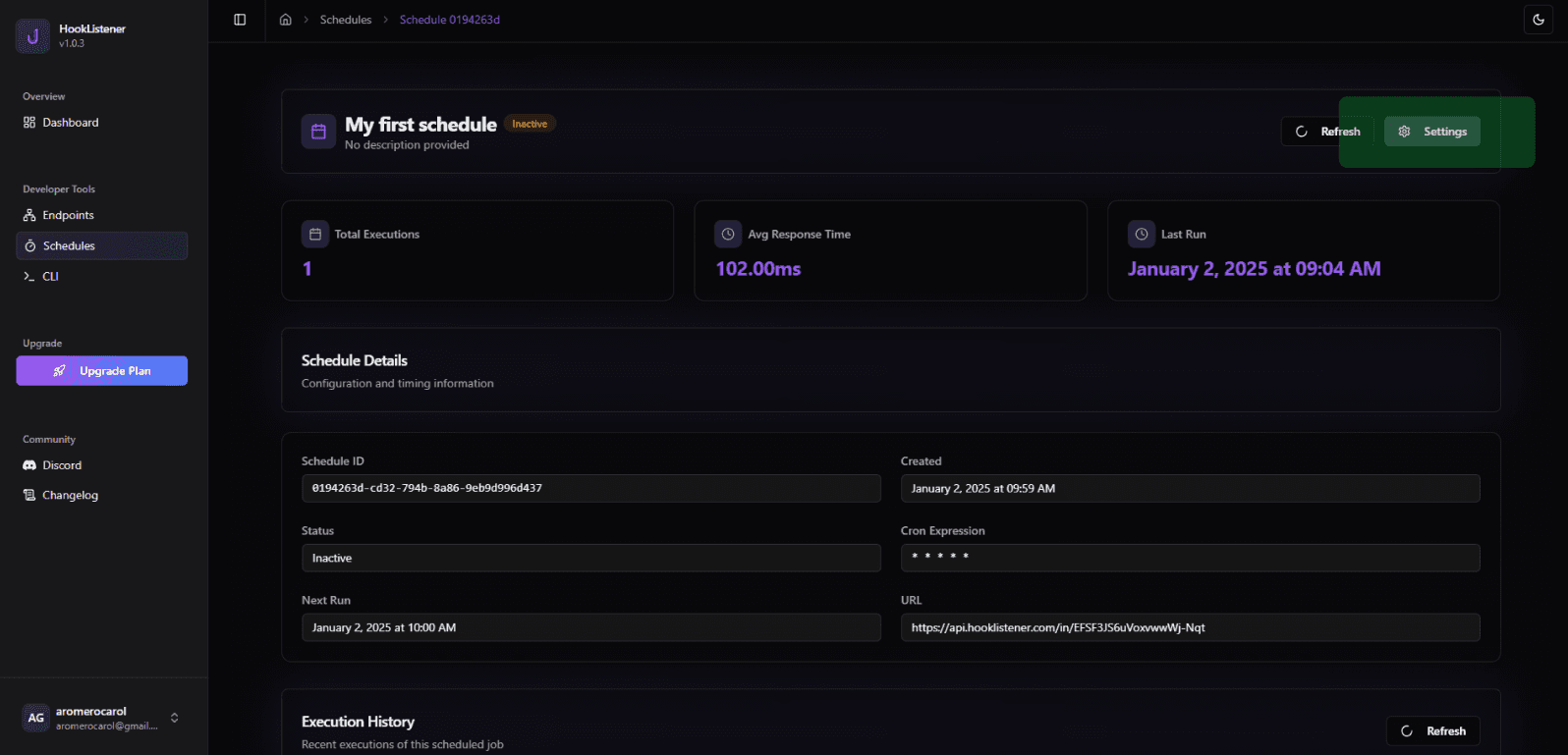 Schedule management options